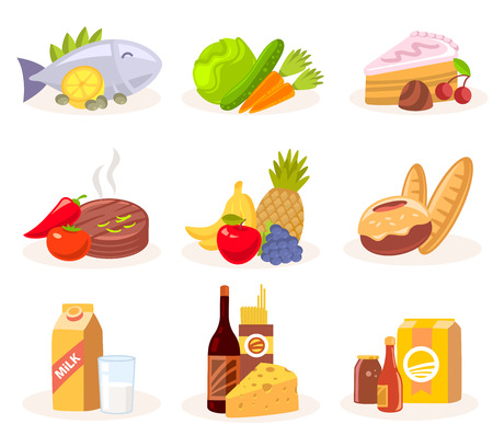 Vector set of icons of natural products on white background. Art design for web, site, advertising, banner, poster, flyer, brochure, board, paper print.のイラスト素材
