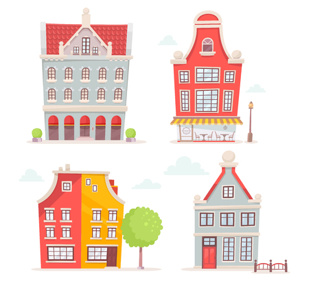 set of illustration of city buildings isolated on white background. Art design for web, site, advertising,  poster,  brochure, board, card, paper print.の写真素材
