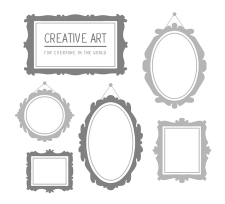 Vector illustration of set of gray rectangular and oval frames isolated on white background. Art design for web, site, advertising, banner, poster, flyer, brochure, board, card, paper print.の写真素材