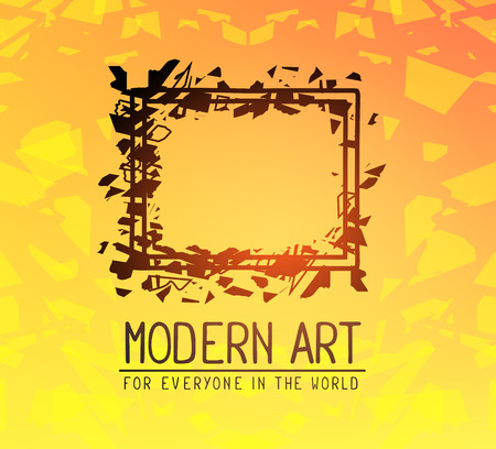 Vector illustration of black color rectangular frame in modern style with abstract pieces and text on yellow gradient background. Art design for web, site, advertising, banner, poster, flyer, brochure, board, card, paper print.の写真素材