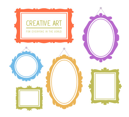 Vector illustration of colorful set of rectangular and oval frames isolated on white background. Art design for web, site, advertising, banner, poster, flyer, brochure, board, card, paper print.の写真素材
