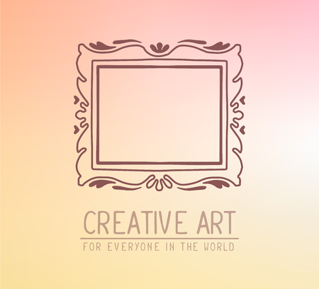 Vector illustration of brown color rectangular frame in modern style with text on light yellow gradient background. Art design for web, site, advertising, banner, poster, flyer, brochure, board, card, paper print.の写真素材