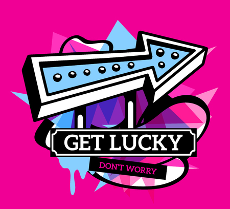 Vector illustration of colorful abstract composition with blue arrow and white text on pink background. Line art design for web, site, banner, poster, board, card, paper print, t-shirt.のイラスト素材