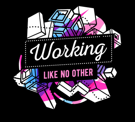 Vector illustration of colorful abstract pink and blue composition with frame and white text on black background. Line art design for web, site, banner, poster, board, card, paper print, t-shirt.のイラスト素材