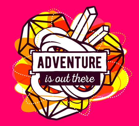 Vector illustration of colorful yellow and white abstract composition with dark brown frame and text on pink background. Line art design for web, site, banner, poster, board, card, paper print, t-shirt.のイラスト素材