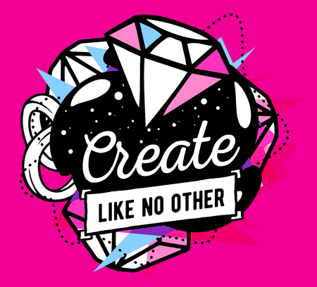 Vector illustration of colorful blue and white abstract composition with black frame and text on pink background. Line art design for web, site, banner, poster, board, card, paper print, t-shirt.のイラスト素材