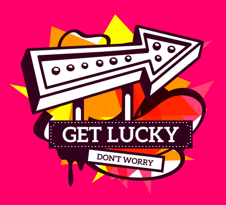 Vector illustration of colorful red and yellow abstract composition with white text on pink background. Line art design for web, site, banner, poster, board, card, paper print, t-shirt.のイラスト素材