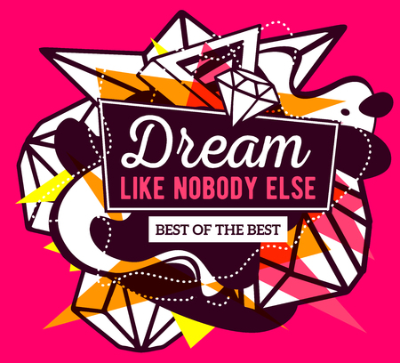 Vector illustration of colorful yellow and white abstract composition with brown frame and text on pink background. Line art design for web, site, banner, poster, board, card, paper print, t-shirt.のイラスト素材