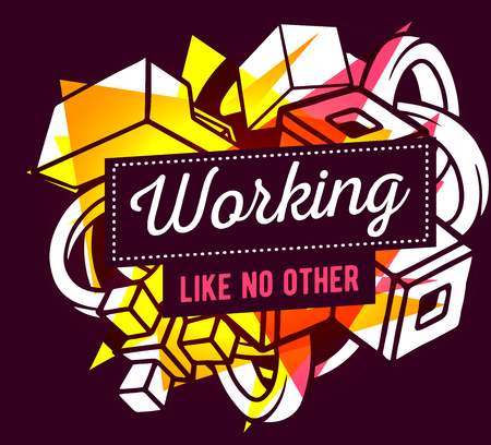 Vector illustration of colorful pink and yellow abstract composition with frame and white text on dark background. Line art design for web, site, banner, poster, board, card, paper print, t-shirt.のイラスト素材