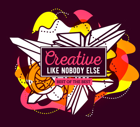 Vector illustration of colorful pink and yellow abstract composition with frame and white text on dark background. Line art design for web, site, banner, poster, board, card, paper print, t-shirt.のイラスト素材