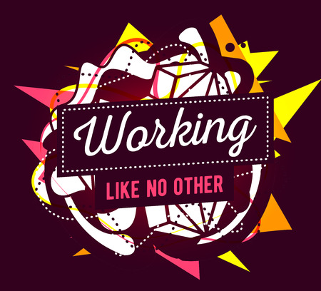 Vector illustration of colorful pink and yellow abstract composition with frame and white text on dark background. Line art design for web, site, banner, poster, board, card, paper print, t-shirt.のイラスト素材