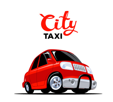 Vector illustration of red taxi car with header on white background. Art design for web, site, advertising, banner, poster, flyer, brochure, board and print.のイラスト素材