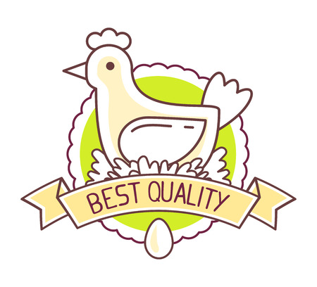 Agribusiness. Vector illustration of chicken  farm natural product on white background. Eco food. Best quality product. Thin line art flat design of countryside for farming and agricultural themeのイラスト素材
