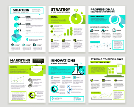 Vector set of corporate business template infographic with objects, chart, graph, icons, header, text on white background. Flat style design of business infographic for annual report, poster, mobile design, print, webのイラスト素材