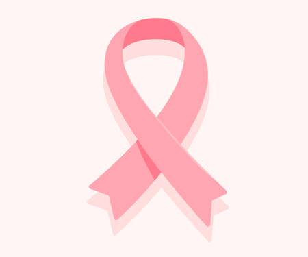 Vector illustration of pink ribbon, cancer awareness symbol isolated on white background. Flat style design for breast cancer awareness month poster, banner, web, siteのイラスト素材