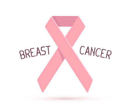 Vector illustration for breast cancer awareness month with pink ribbon, cancer awareness symbol with text on white background. Flat style design for poster, banner, web, siteのイラスト素材