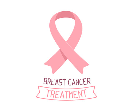 Vector illustration for breast cancer awareness month with pink ribbon, cancer awareness symbol with text on white background. Flat style design for poster, banner, web, siteのイラスト素材