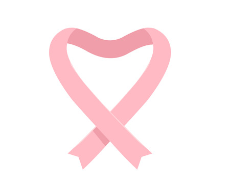 Vector illustration of pink ribbon in the form of heart, cancer awareness symbol isolated on white background. Flat style design for breast cancer awareness month poster, banner, web, siteのイラスト素材