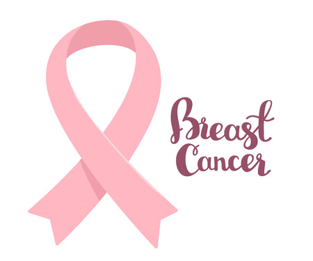 Vector illustration for breast cancer awareness month with pink ribbon, cancer awareness symbol with text on white background. Flat style design for poster, banner, web, siteの写真素材