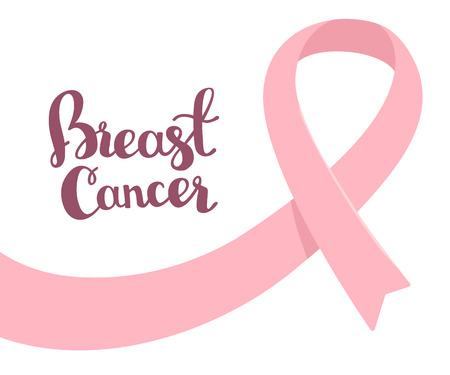 Vector illustration for breast cancer awareness month with pink ribbon, cancer awareness symbol with text on white background. Flat style design for poster, banner, web, siteのイラスト素材