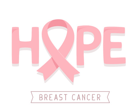 Vector illustration for breast cancer awareness month with pink ribbon, cancer awareness symbol and word hope on white background. Flat style design for poster, banner, web, siteのイラスト素材