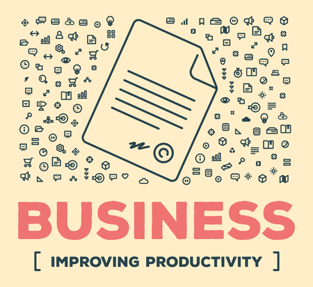 Vector retro color creative illustration of big agreement with set of line icons and word typography on light background. Business conclude a treaty concept. Thin line art style design for business contractのイラスト素材