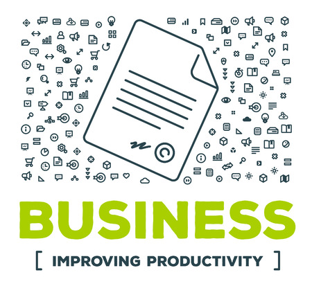 Vector creative illustration of big agreement with set of line icons and word typography on white background. Business conclude a treaty concept. Thin line art style design for business contractのイラスト素材