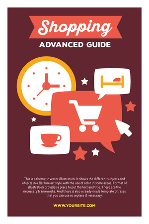 Vector creative colorful illustration of shopping service with header and text on brown background. Online shopping poster template. Flat style design for mobile shopping life themeのイラスト素材