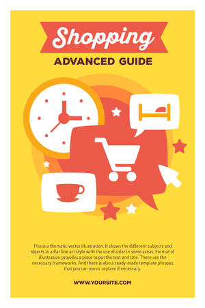 Vector creative colorful illustration of shopping service with header and text on yellow background. Online shopping poster template. Flat style design for mobile shopping life themeのイラスト素材