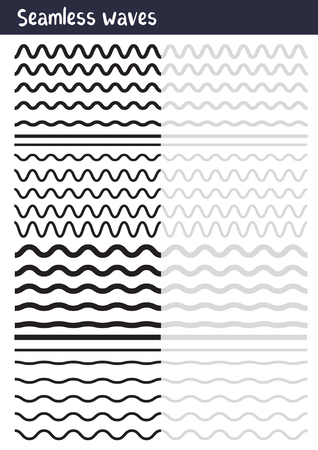 Vector big set of seamless wavy - curvy and zigzag - criss cross horizontal lines.のイラスト素材