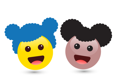 Vector Illustration Of Two Cute Smiley Yellow And Brown Girl