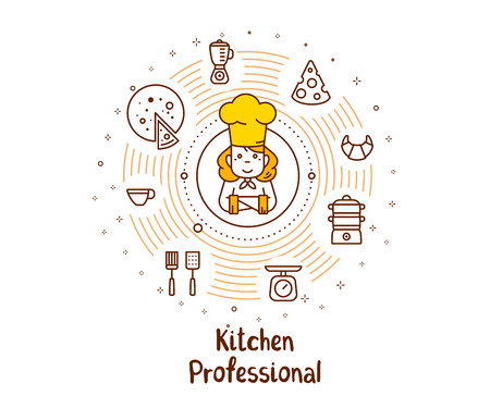 Illustration of chef with food icons.のイラスト素材