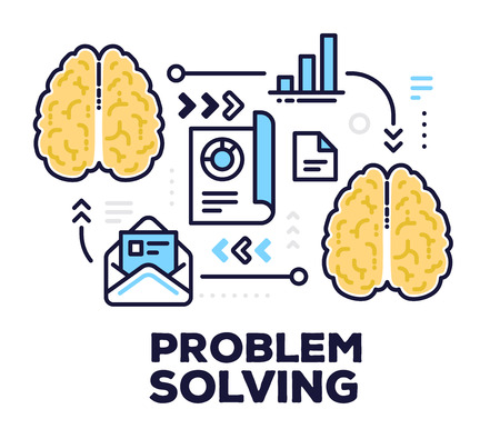 Thinking in circuits. Problem solving concept with text on white background.のイラスト素材