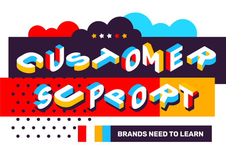 Vector creative horizontal illustration of 3d word lettering typography with futuristic business title. Customer support concept on bright colorful background with abstract element. Isometric template design for banner