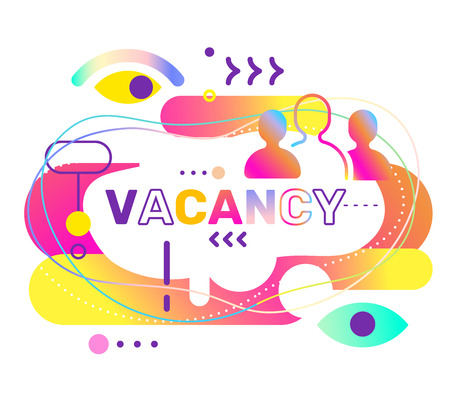 Vector creative abstract illustration of vacancy word typography on white background. Hiring people concept with colorful decor element. Search of employees design for business web, site, bannerのイラスト素材