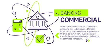 Vector creative template composition with banking commercial abstract illustration with header, text on white background. Line art design for web, site, banner, presentationのイラスト素材