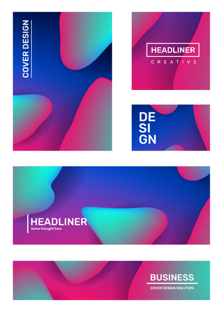Vector set of creative abstract illustration. Business abstraction, geometric gradient background with dynamic shape, header. Template composition design for web, site, banner, poster, presentationのイラスト素材