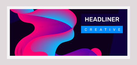 Vector creative horizontal illustration of pink and blue business abstraction on black background. Abstract geometric gradient template composition. Design with shape and header for web, site, banner, poster, presentationのイラスト素材