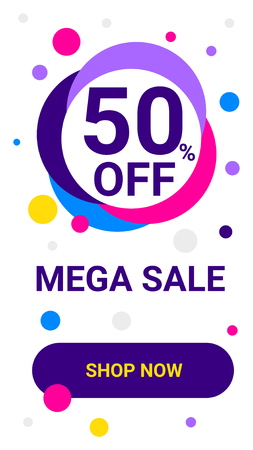 Vector modern template story with colorful dot on white background. Sale banner with text and button shop now. Social media flat style design for web, site, banner, mobile app, posterのイラスト素材