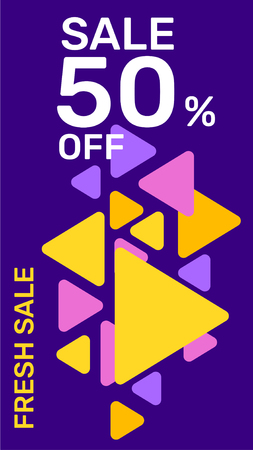 Vector modern template story. Social media design for web, site, banner, mobile app, poster. Sale banner with bright abstract elements, text on dark backgroundのイラスト素材