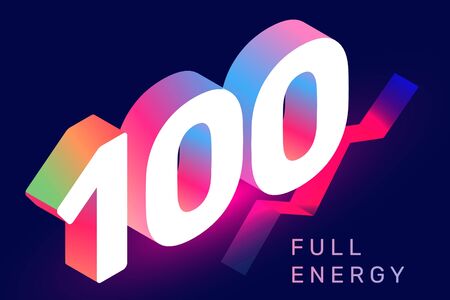 Vector isometric number 100 typography on dark color background. Creative illustration of gradient one hundred with text. 3d style decorative design for web, site, banner, presentationのイラスト素材
