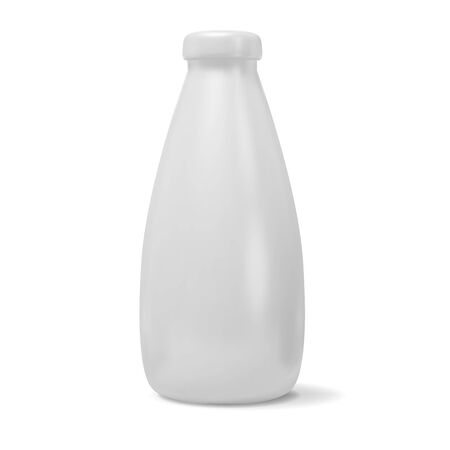 3d vector mockup of plastic realistic bottle with a cap and shadow isolated on white background. Packaging mockup template for fluid productのイラスト素材