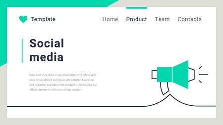 Vector business template with megaphone on white color background. Social media concept. Flat line art style design for web, site, bannerのイラスト素材
