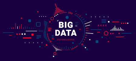 Big data connection complex visualization on dark background. Vector abstract technology...