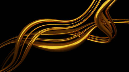 black background with 3d golden linesの写真素材