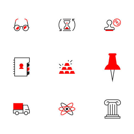 Vector set of different red business icon with glasses and car on white backgroundのイラスト素材