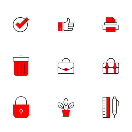 Vector set of different red business icon with trash can and plant on white backgroundのイラスト素材