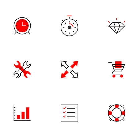Vector set of different red business icon with clock and diamond on white backgroundのイラスト素材