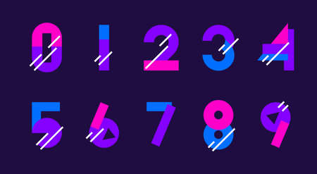 Vector color set of numbers on dark backgroundのイラスト素材