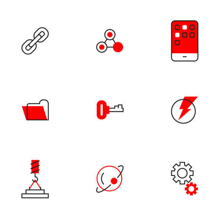 Vector set of different red business icon with smart phone and gear on white backgroundのイラスト素材
